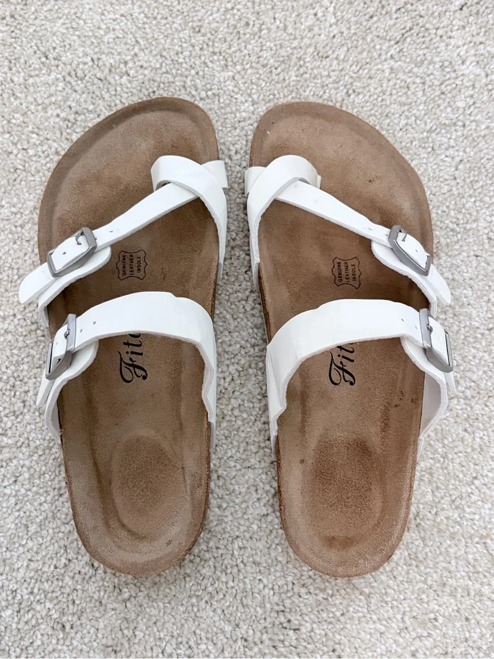White Double-Buckle Slide Sandals
